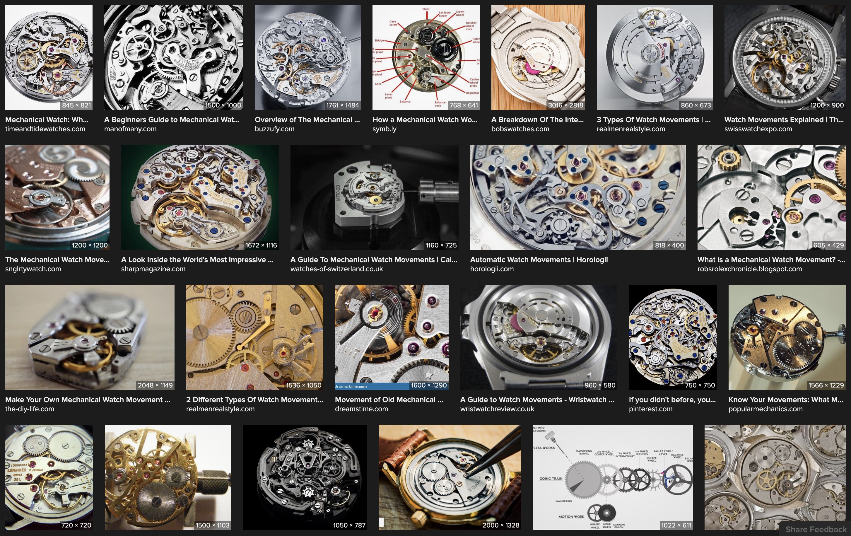 Watch movements have similar parts, but a more compact layout and (sometimes) synthetic rubies holding the axels
