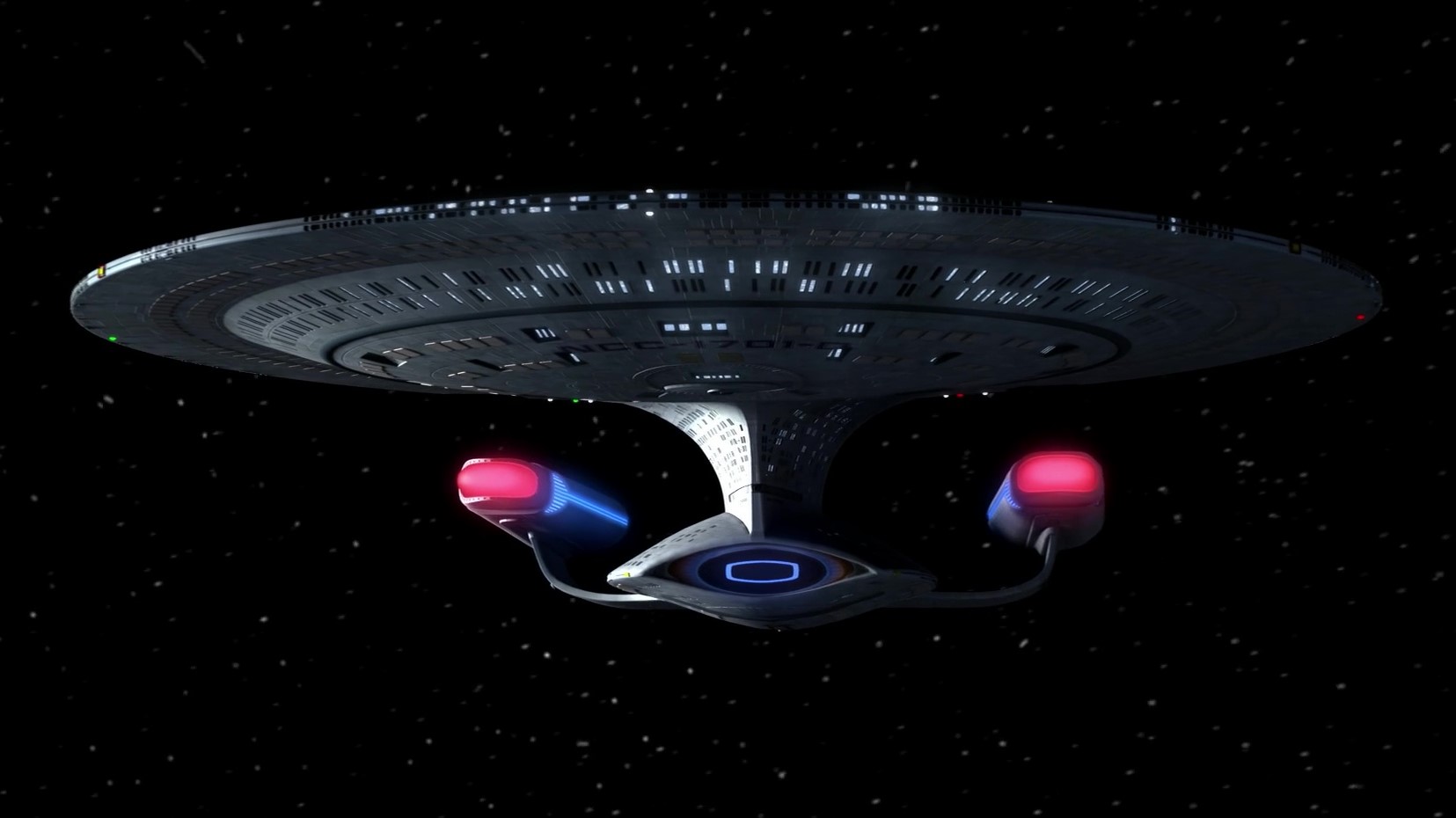 Spaceship in space -
USS Enterprise, NCC 1701-D -
from Star Trek, The Next Generation
