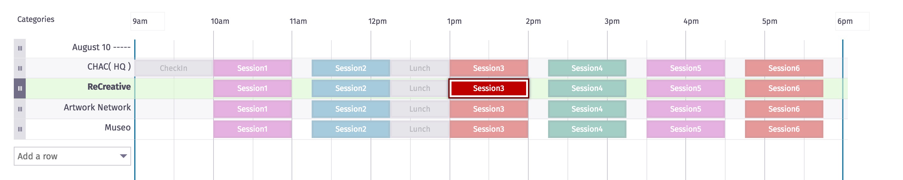 Screenshot of schedule grid