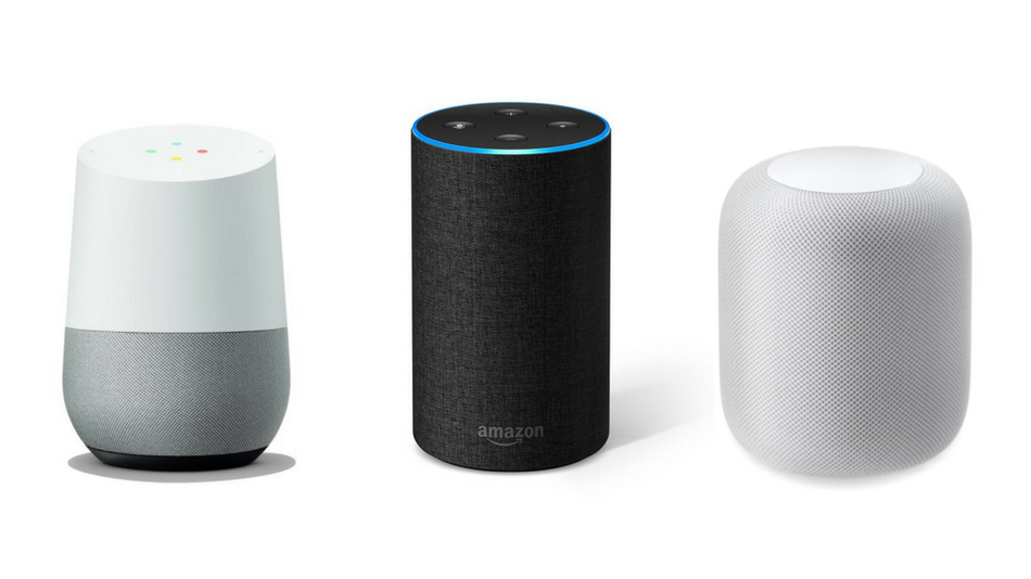 Google Home, Amazon Echo, and Apple HomePod